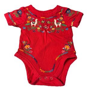 South Main Infant Girl’s Red Embroidered Snap Bottom Top Size 0-3 Months
